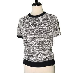Victoria Beckham Black & White Marled Knit Short Sleeve Sweater M